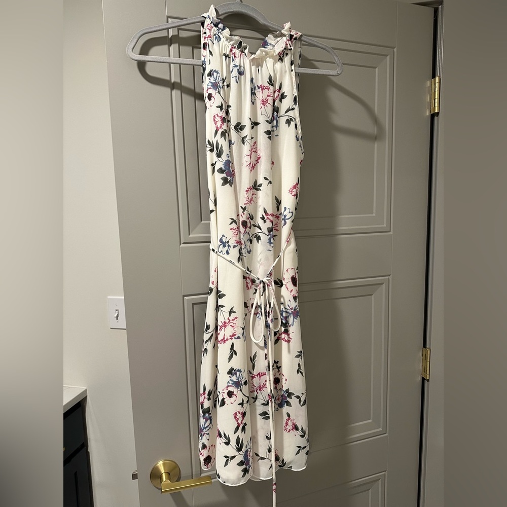 Pink Blush ivory and floral chiffon high neck maternity dress